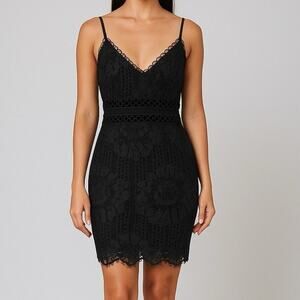 Storia Spaghetti Strap Lace Sheath Mini Dress size Small Dark Gray NWT